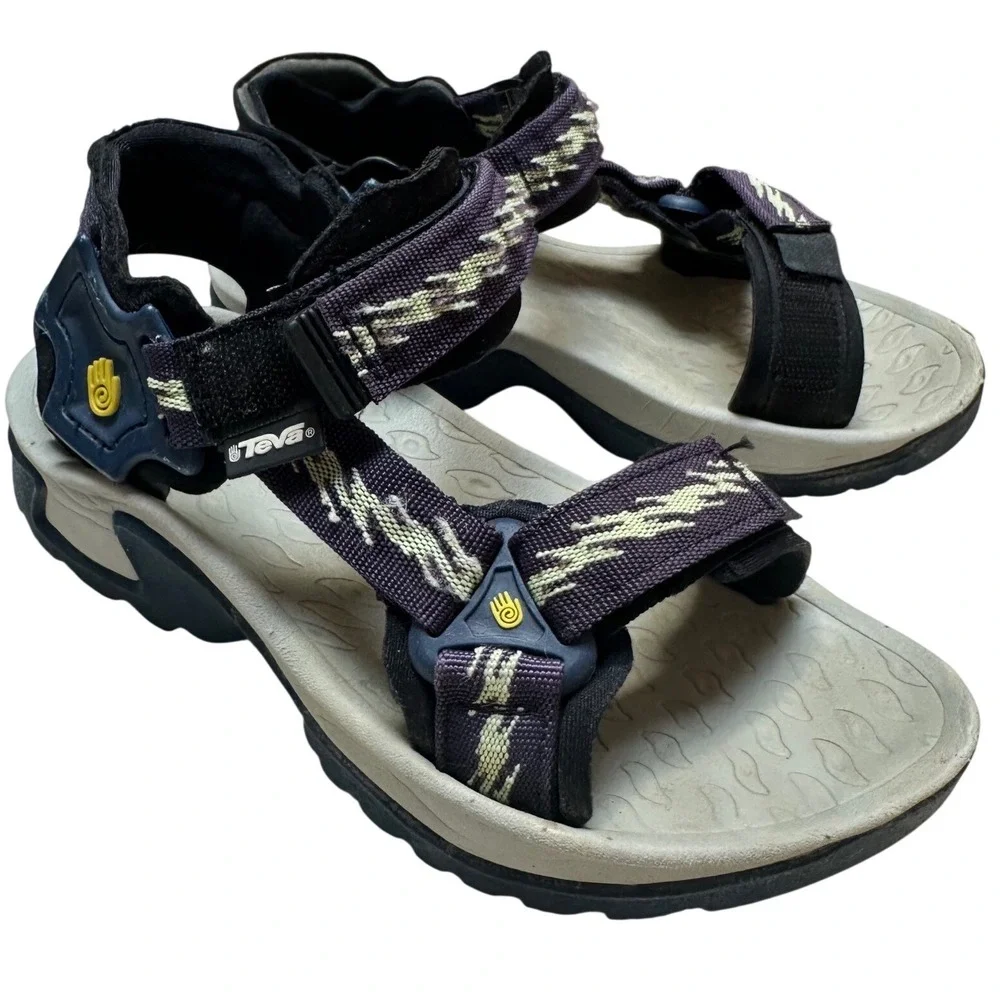 Teva Stratum Women's Sport Sandals S/N 6430 Size US 5 Navy Lime Green Geometric
